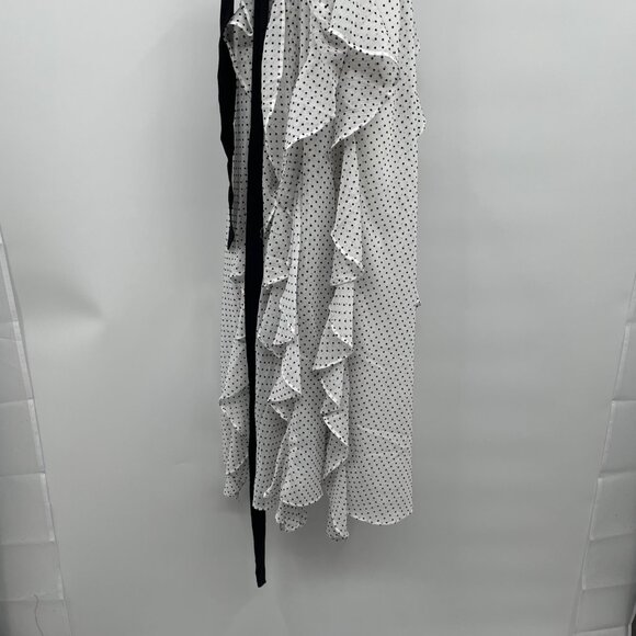 WHBM Womens Polka Dot Maxi Dress Halter Ruffle White/Black Belted Size 10 Lined - Picture 3 of 8